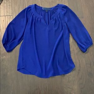 Blue Blouse with 3/4 length elastic sleeve